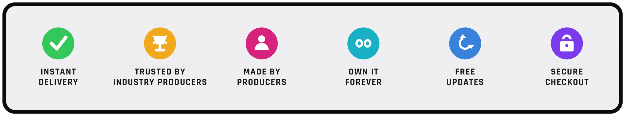 Instant delivery · Trusted by industry producers · Made by producers · Own it forever · Free updates · Secure checkout